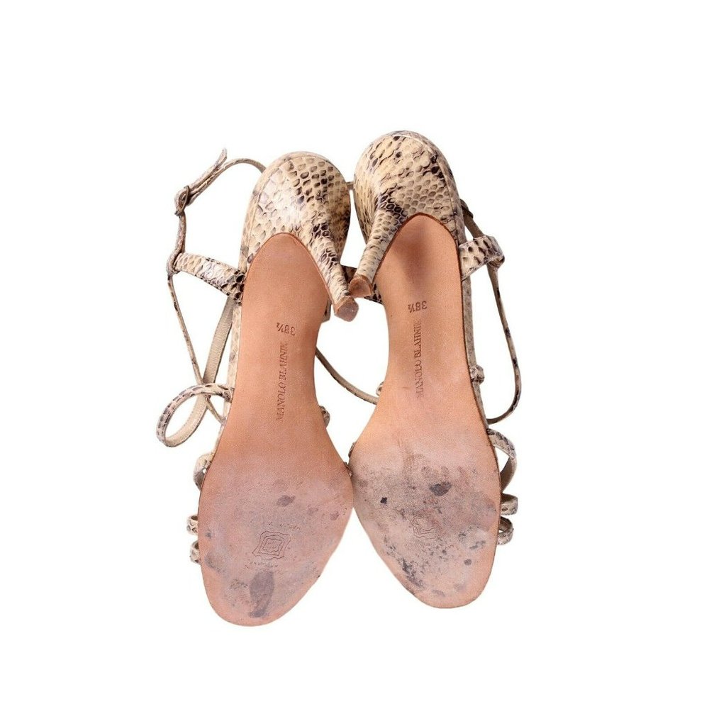 Manolo Blahnik Beige Python Strappy Slingback Hee… - image 6